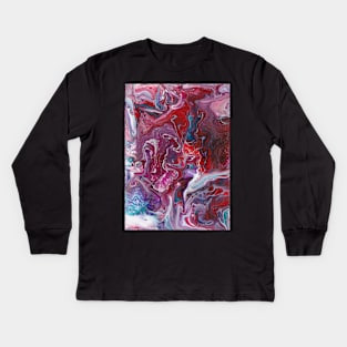 Poured paint in red blue purple and white Kids Long Sleeve T-Shirt